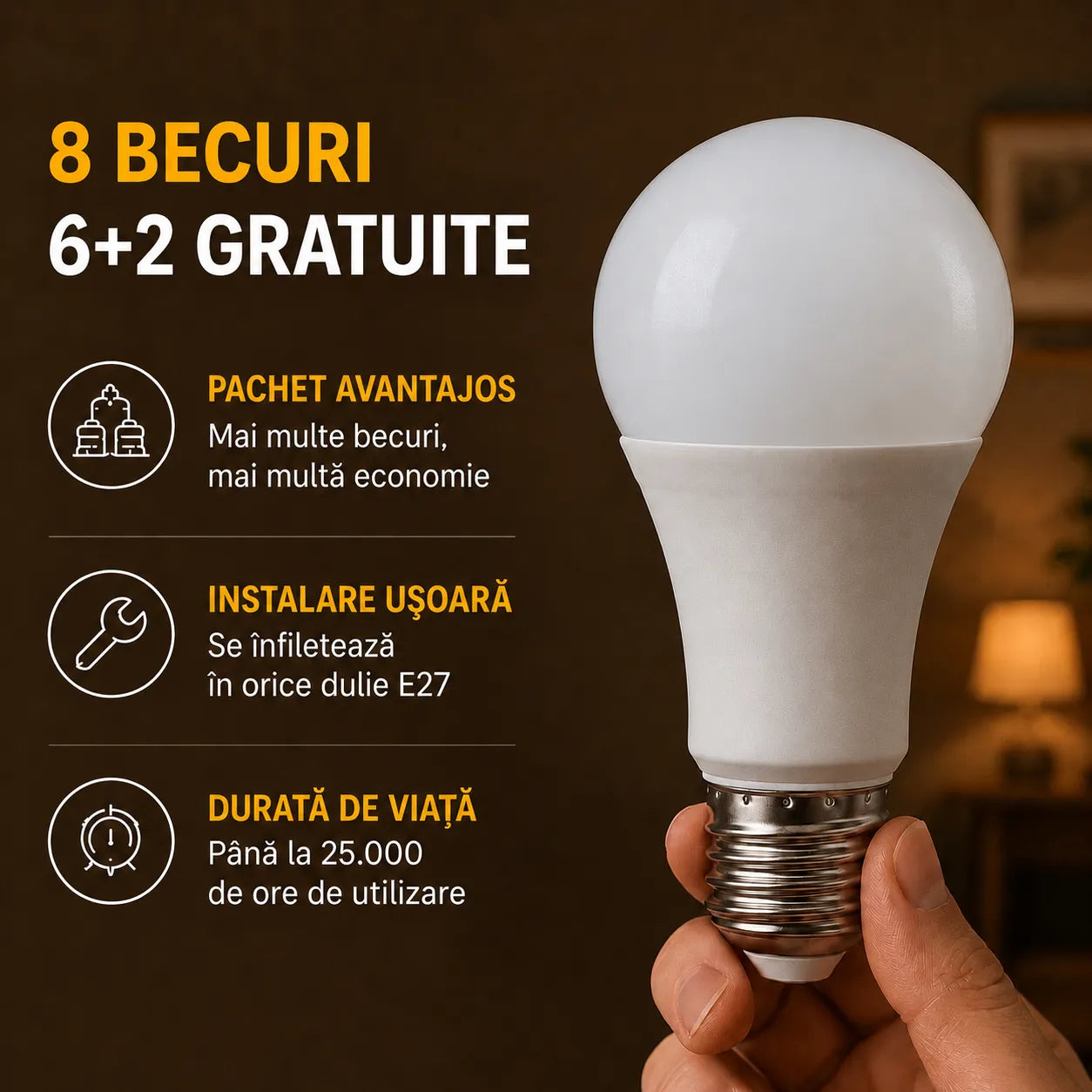 Pachet 8 Becuri LED Ultra Economice (6+2 GRATIS)
