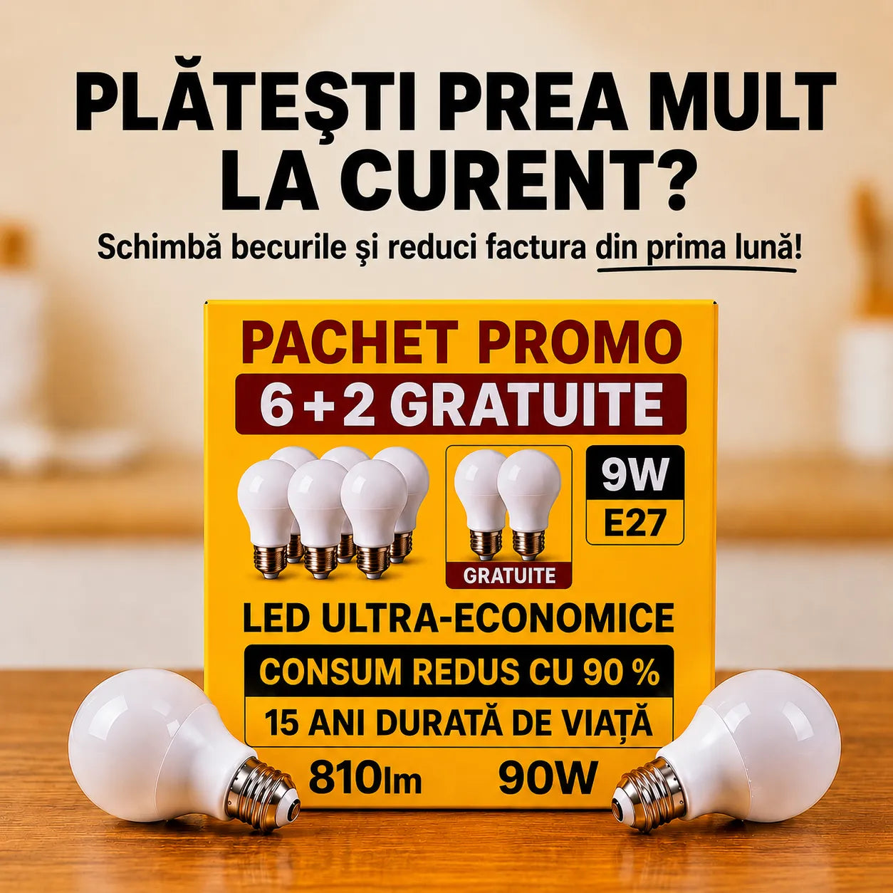 Pachet 8 Becuri LED Ultra Economice (6+2 GRATIS)