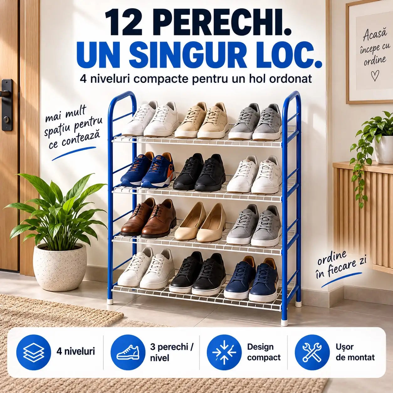 Suport Pantofi Compact • Până la 12 Perechi
